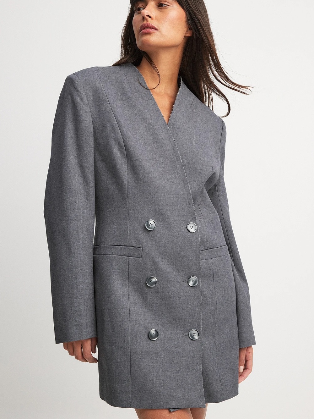 NA-KD Double-Breasted Grey Blazer mini Dress